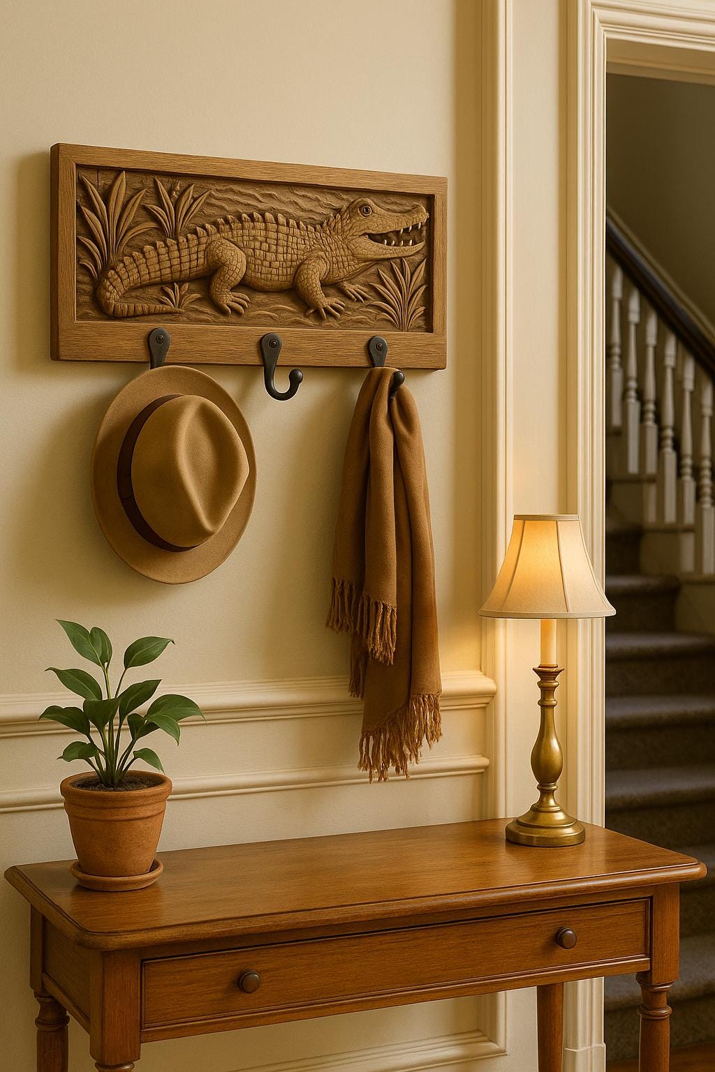 Wooden Wall Key Holder - 6 Hooks Crocodile