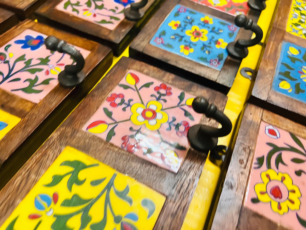 Wooden Key Rack - Ceramic Tile Inlay