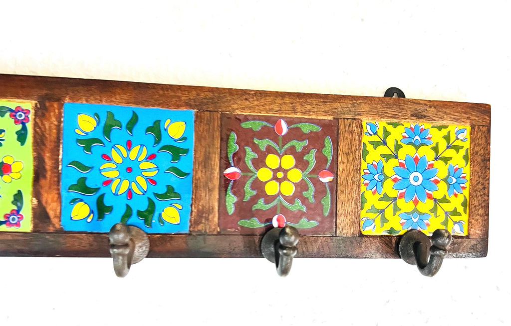 Wooden Key Rack - Ceramic Tile Inlay