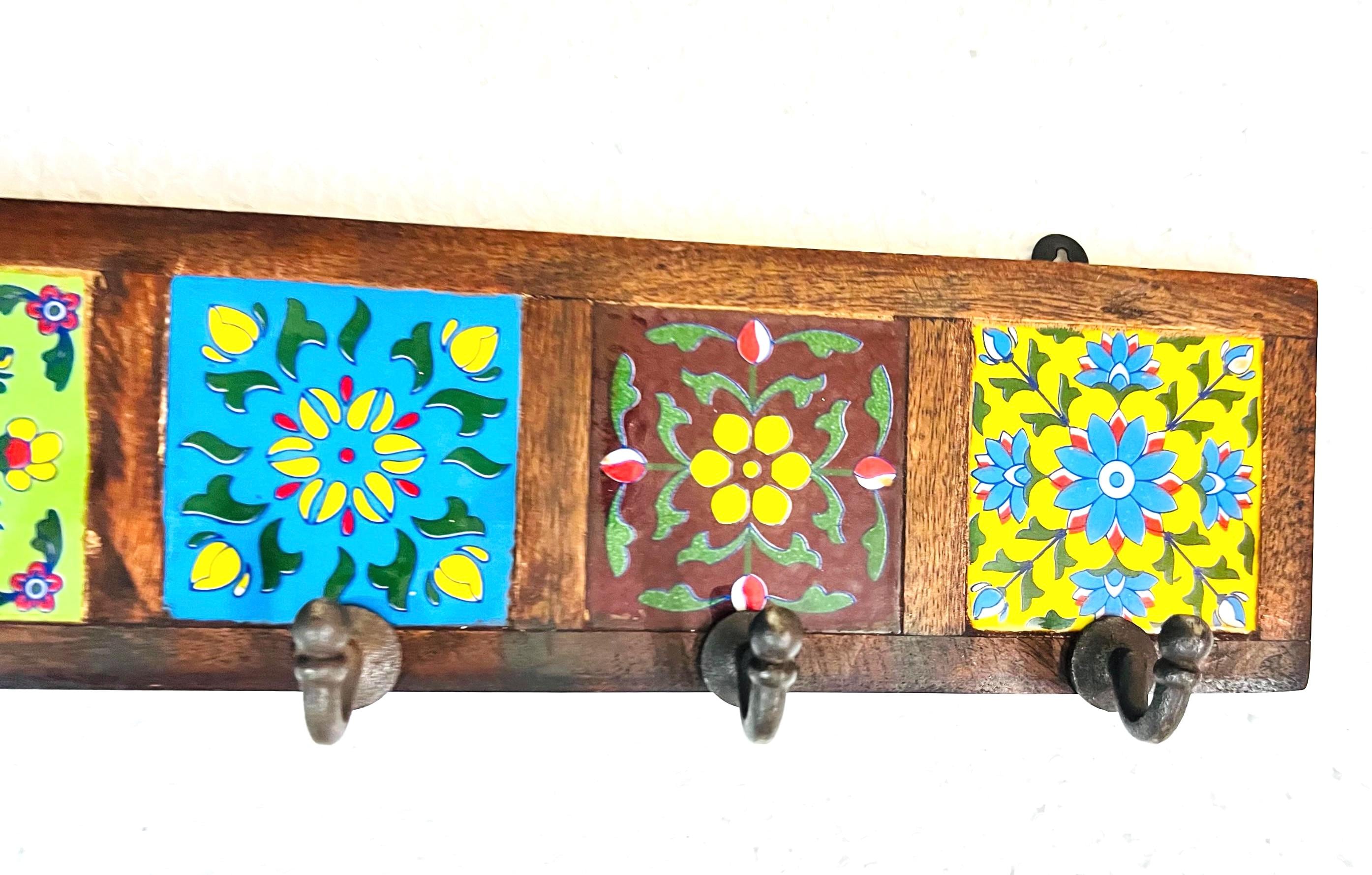 Wooden Key Rack - Ceramic Tile Inlay