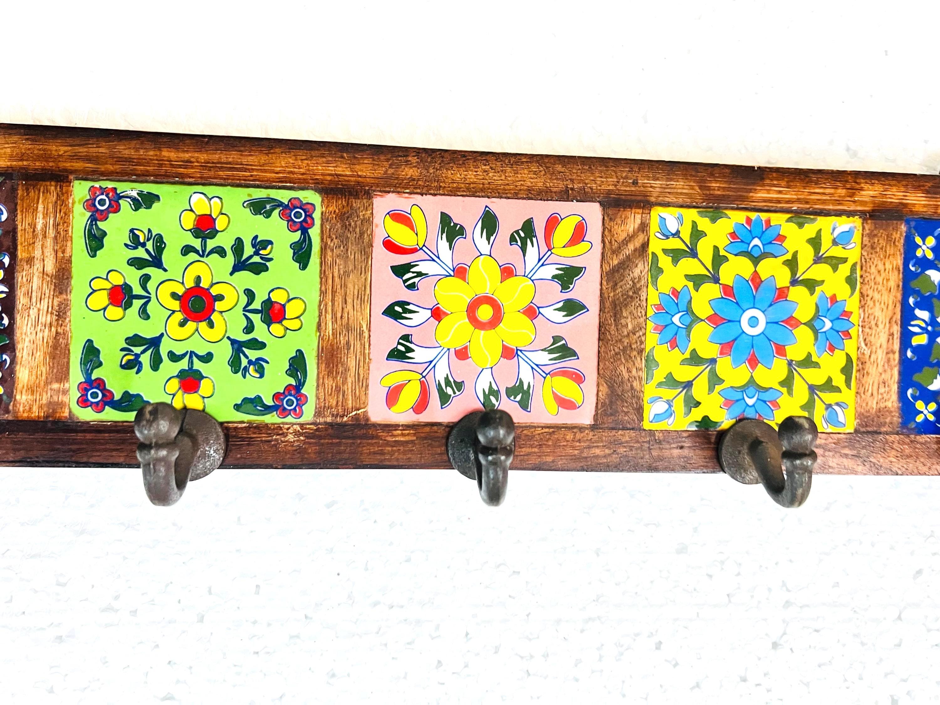 Wooden Key Rack - Ceramic Tile Inlay