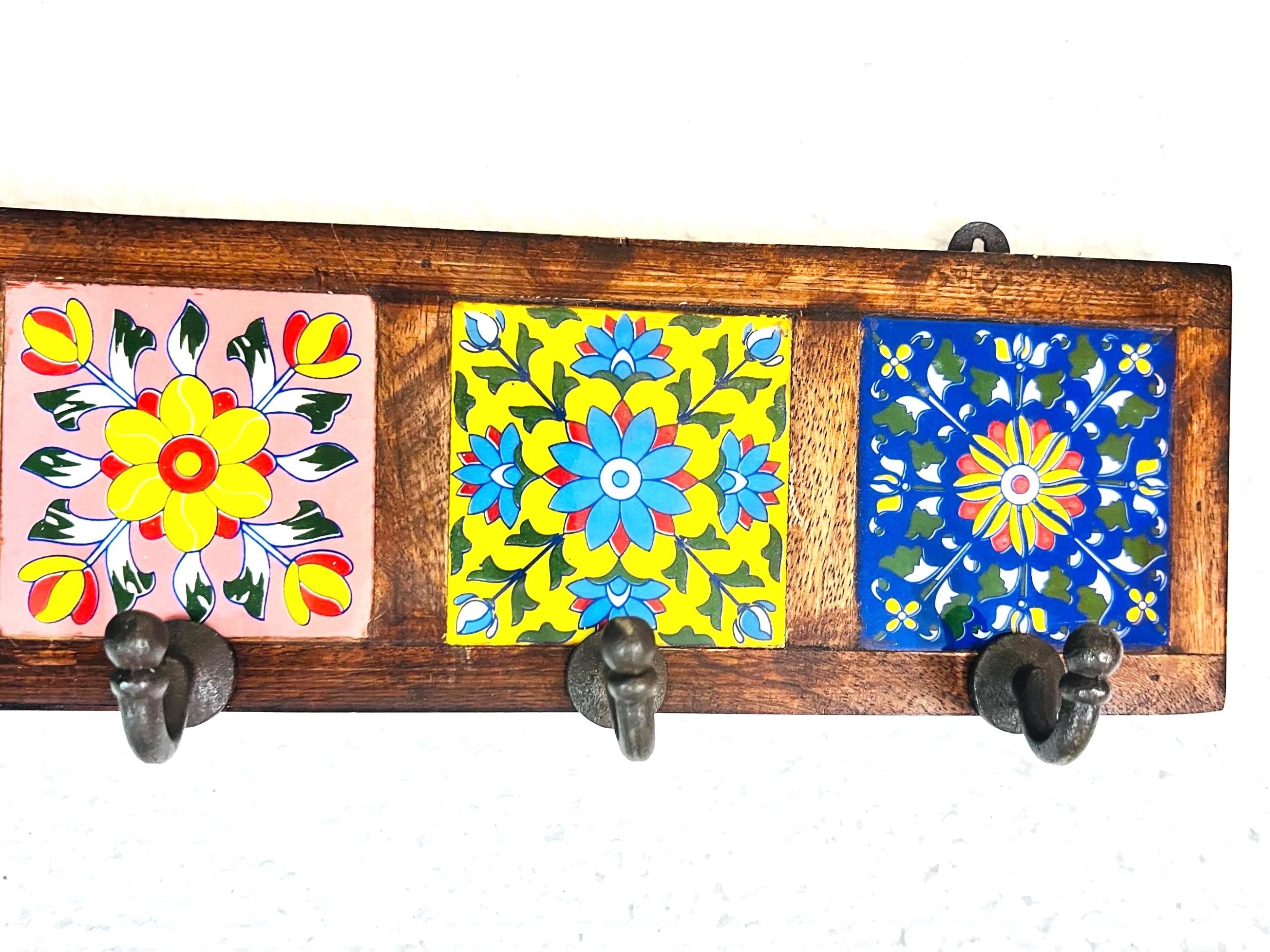 Wooden Key Rack - Ceramic Tile Inlay