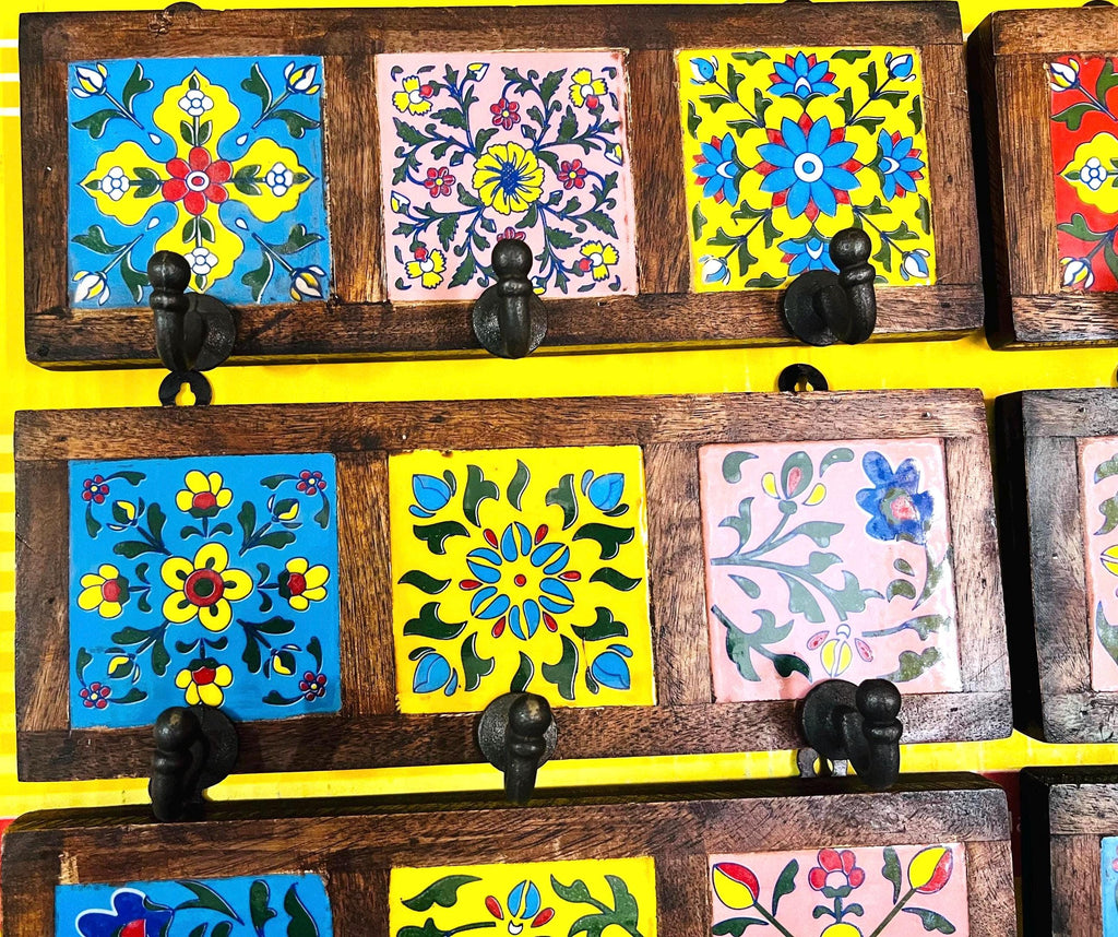Wooden Key Rack - Ceramic Tile Inlay