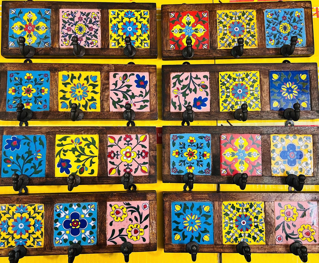 Wooden Key Rack - Ceramic Tile Inlay