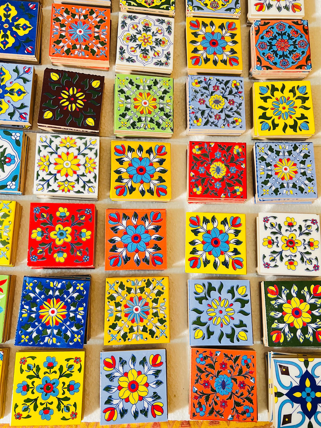100 Piece Assorted Mosaic Ceramic Tiles  2x2 Inch -  Hand Painted Floral Wall Decor Mosaic
