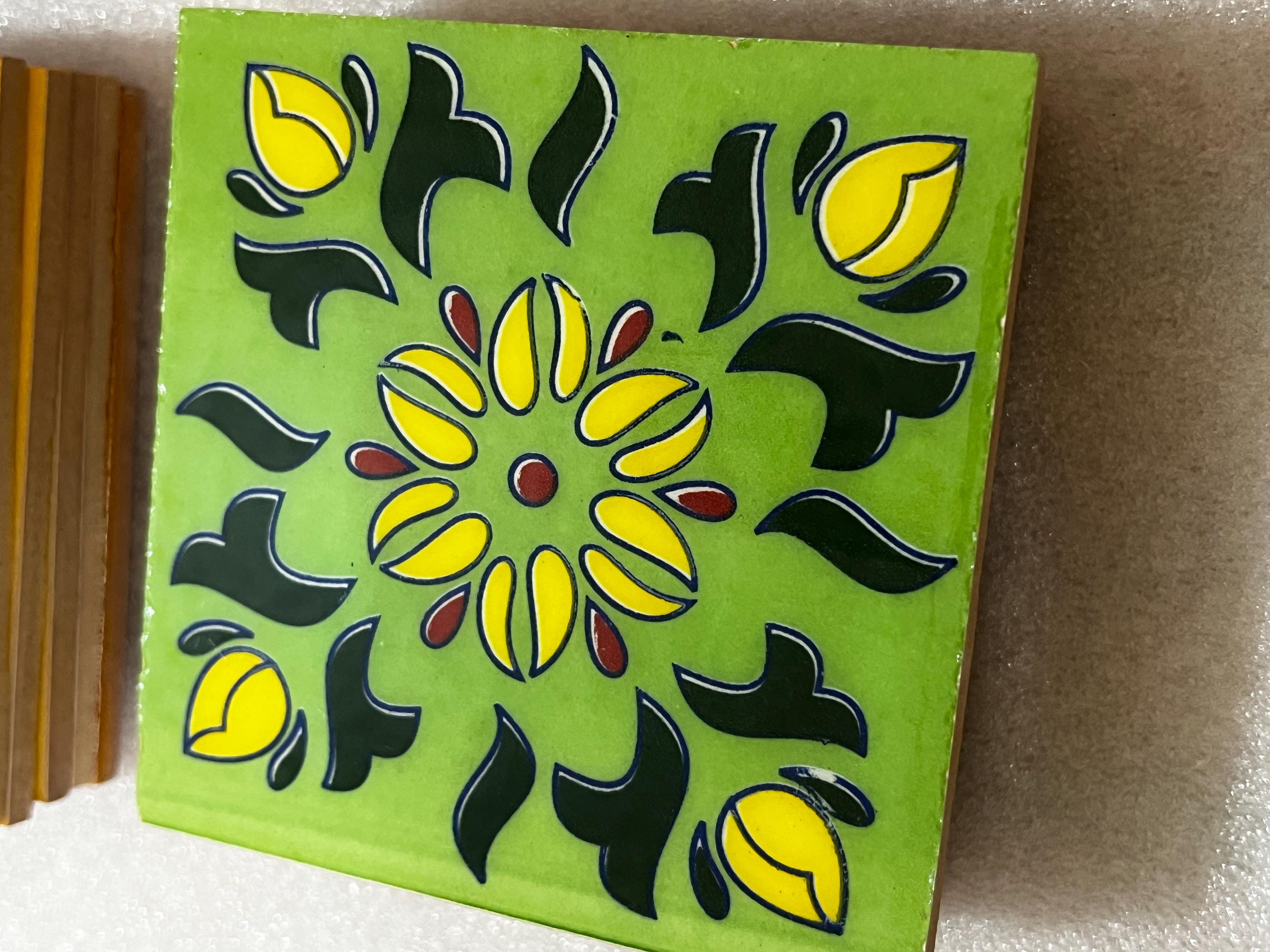 100 Piece Assorted Mosaic Ceramic Tiles  2x2 Inch -  Hand Painted Floral Wall Decor Mosaic