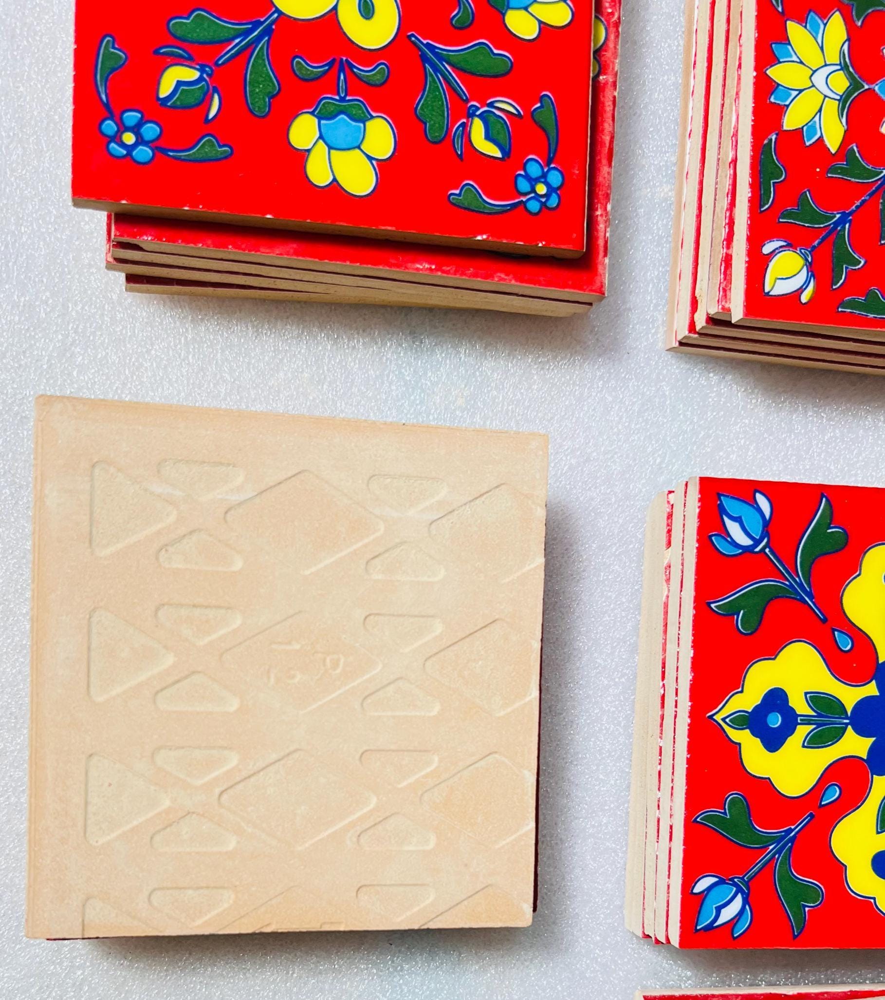 100 Piece Assorted Mosaic Ceramic Tiles  2x2 Inch -  Hand Painted Floral Wall Decor Mosaic