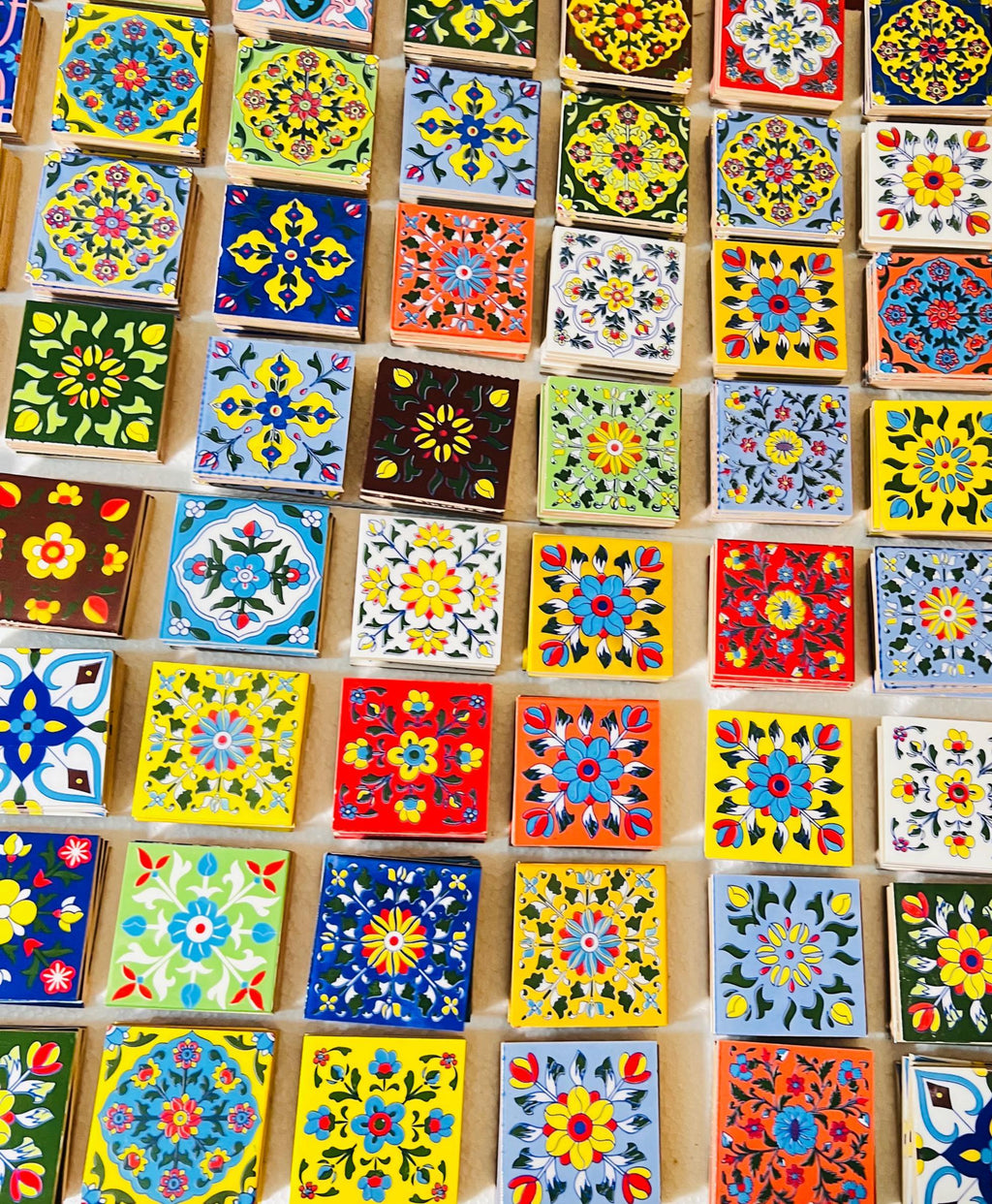 100 Piece Assorted Mosaic Ceramic Tiles  2x2 Inch -  Hand Painted Floral Wall Decor Mosaic