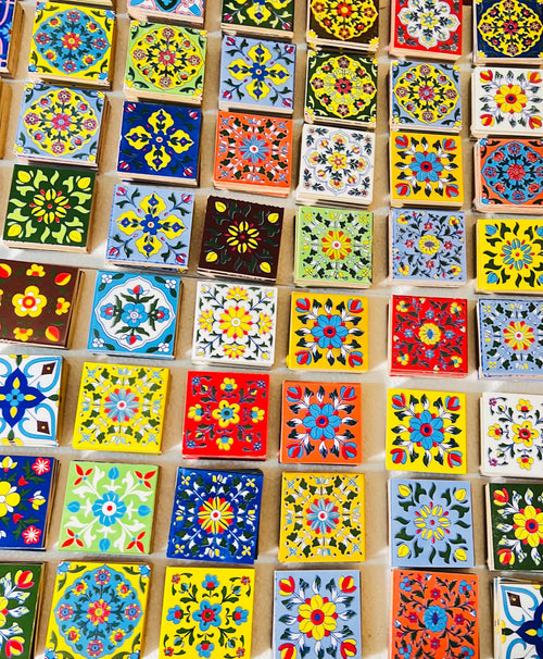 100 Piece Assorted Mosaic Ceramic Tiles  2x2 Inch -  Hand Painted Floral Wall Decor Mosaic
