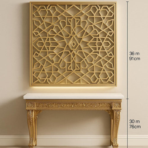 Brass Inlay Wooden Wall Panel - Teak Geometric Art Decor