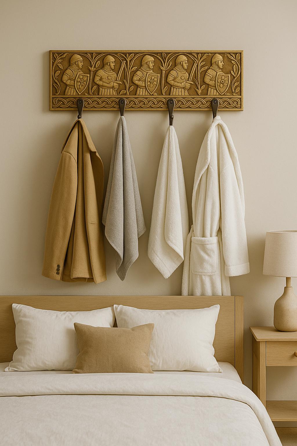 Wooden Wall Key Holder - 6 Black Hooks
