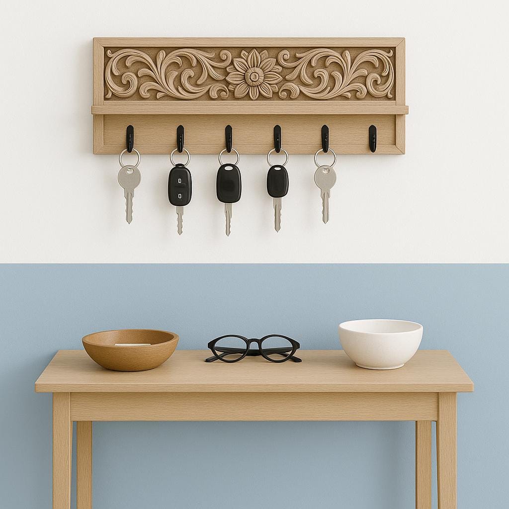 Wooden Wall Key Holder - 6 Hooks Coffee
