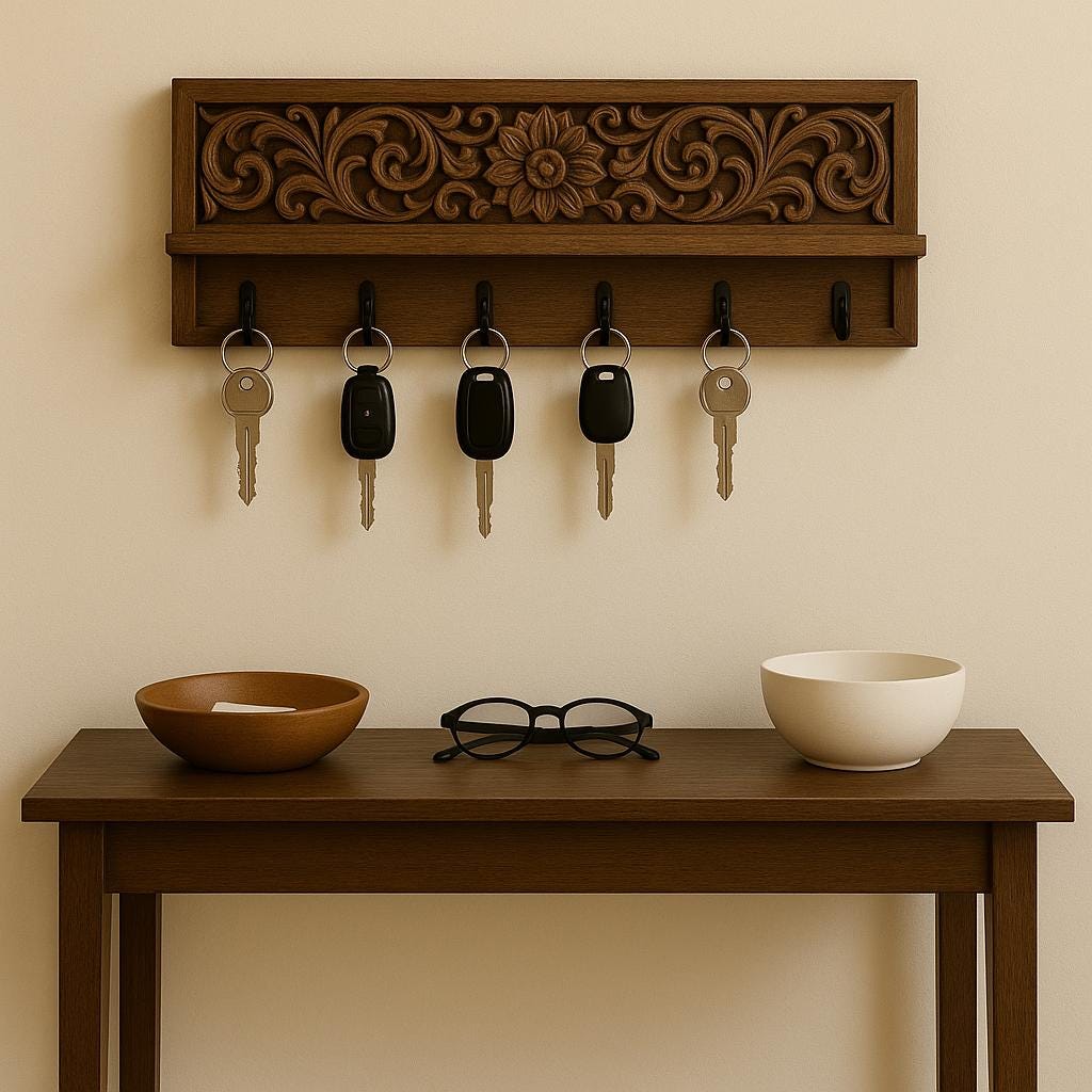 Wooden Wall Key Holder - 6 Hooks Coffee