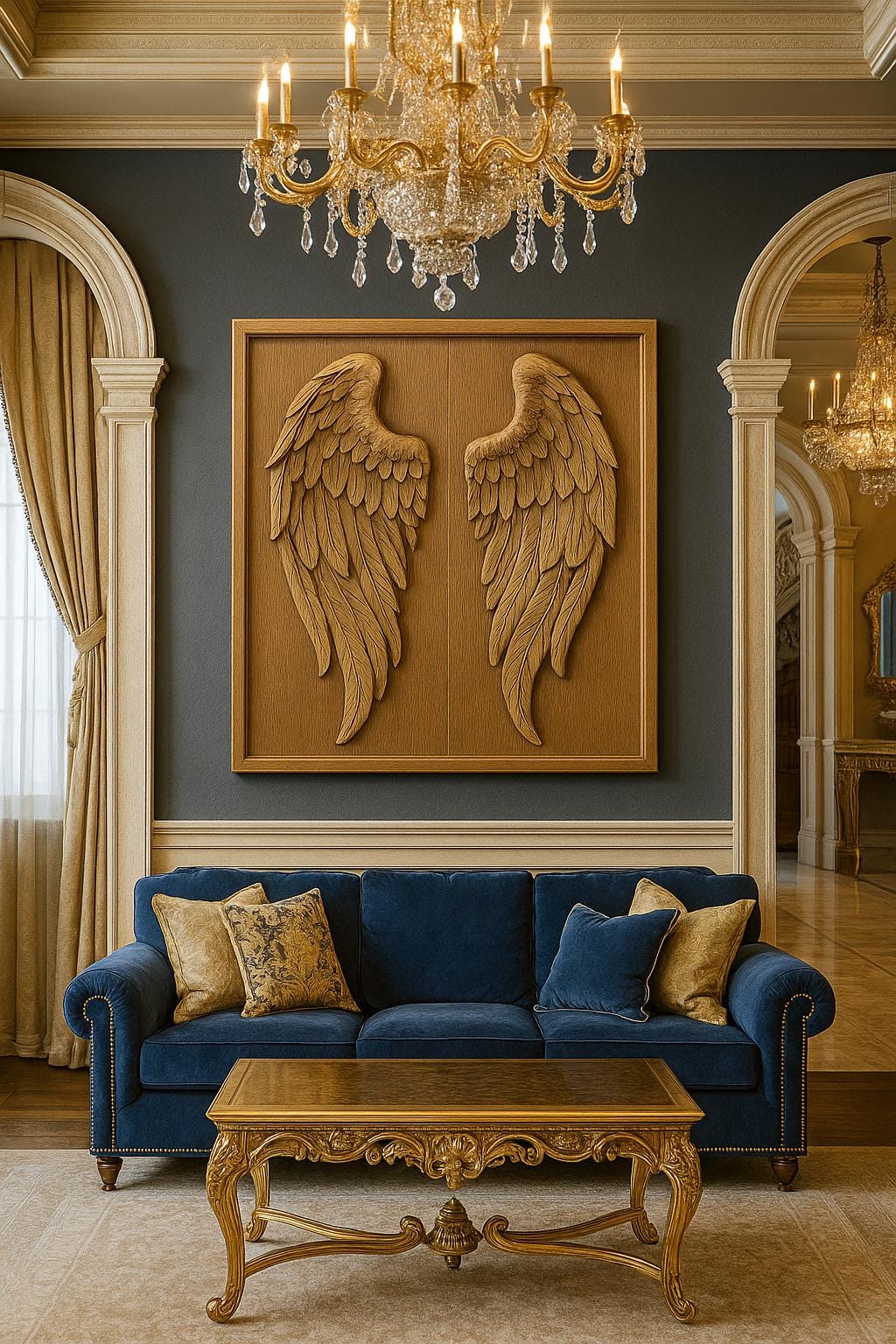 Angel Wings Wall Art - Hand Carved Rustic Teak Panel