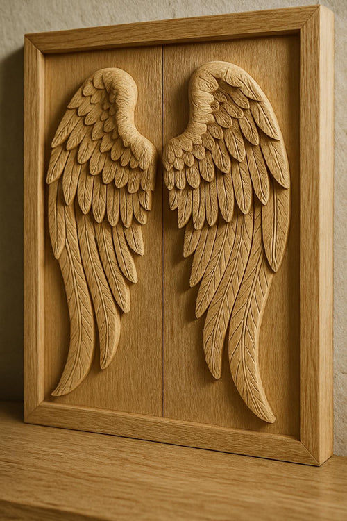 Angel Wings Wall Art - Hand Carved Rustic Teak Panel