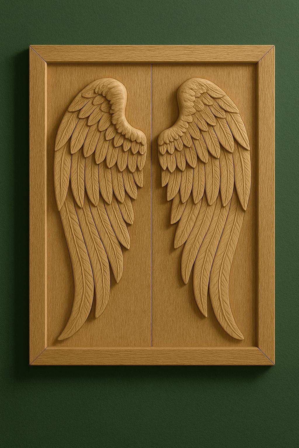 Angel Wings Wall Art - Hand Carved Rustic Teak Panel