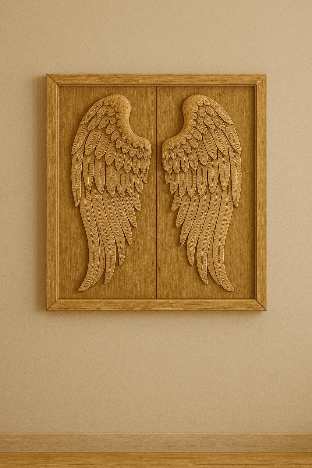 Angel Wings Wall Art - Hand Carved Rustic Teak Panel