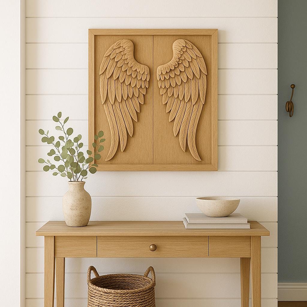 Angel Wings Wall Art - Hand Carved Rustic Teak Panel