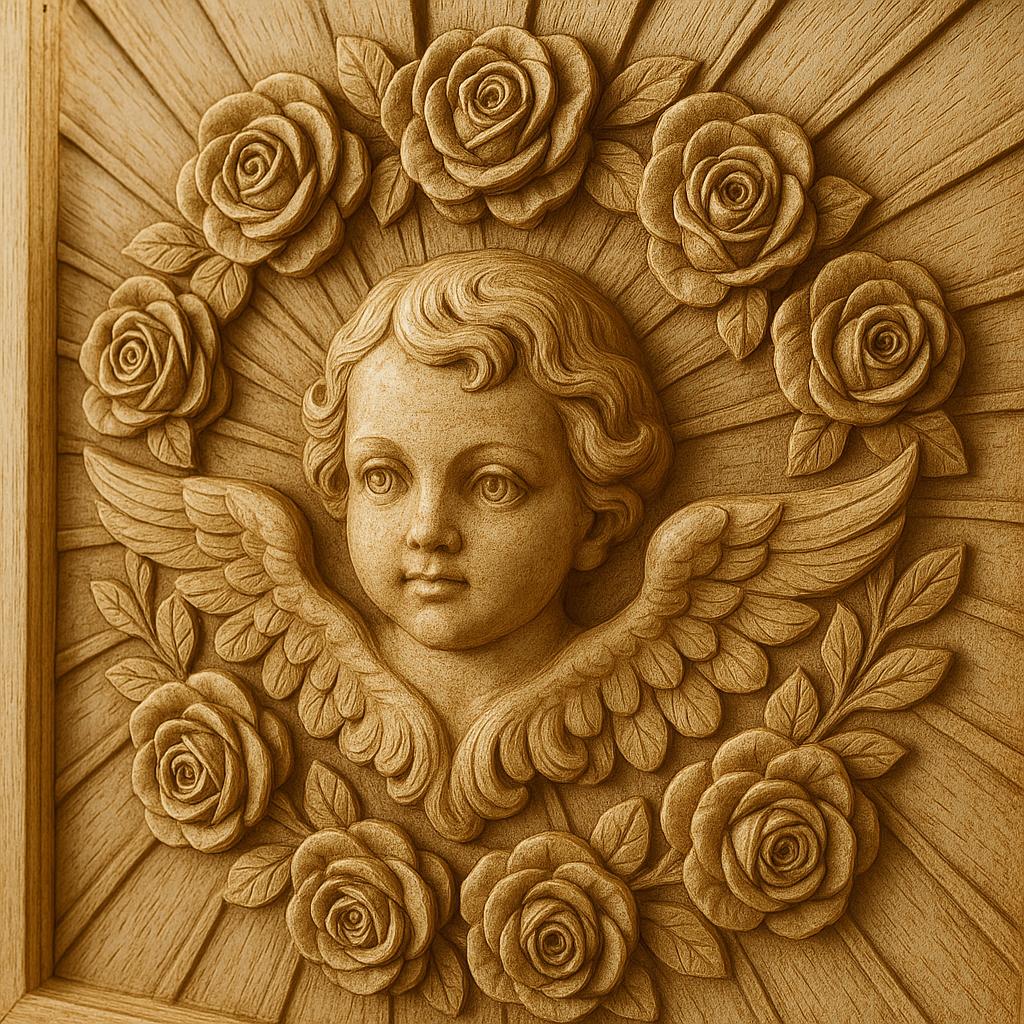 Carved Cherub Wall Panel - Wooden Angel Classical Art