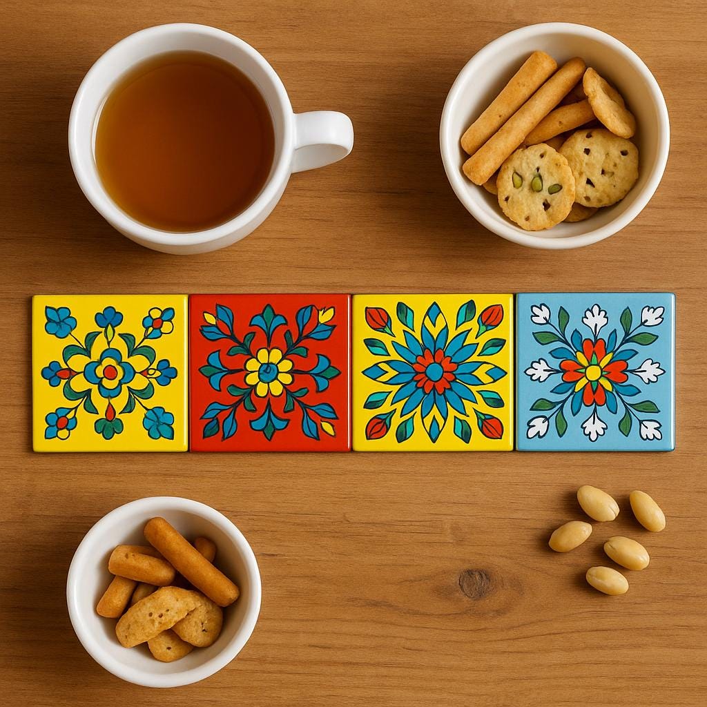 24 Assorted Hand-Painted Tile: Yellow Floral Ceramic Wall Decor,