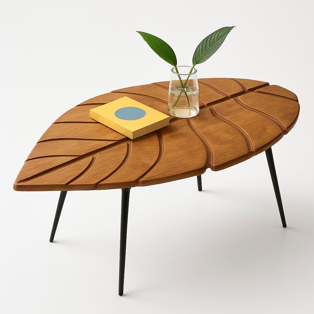 Banana Leaf Wooden Table - Handcrafted Plant Design