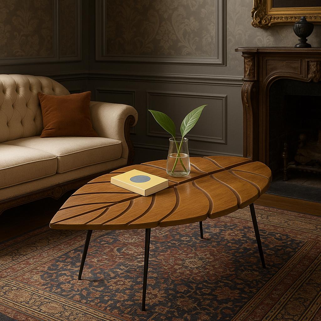 Banana Leaf Wooden Table - Handcrafted Plant Design