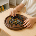 Handcrafted Wooden Solitaire Board Game  Brain Teaser with Glass Marbles