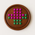 Handmade Wooden Solitaire Board Game  9 Inch, Pink & Green Marbles