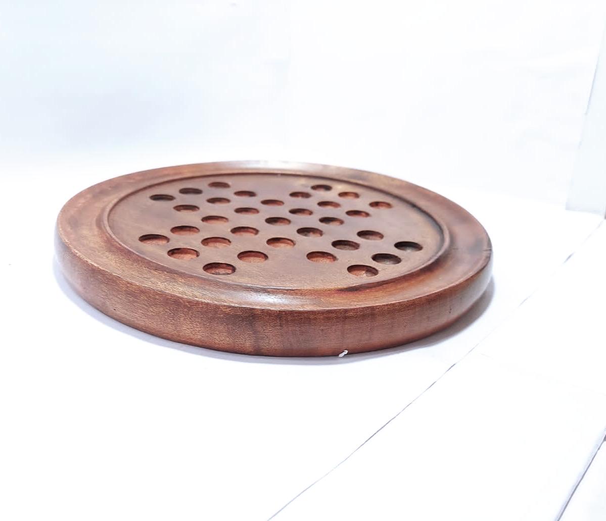 Handmade Wooden Solitaire Board Game  9 Inch, Pink & Green Marbles