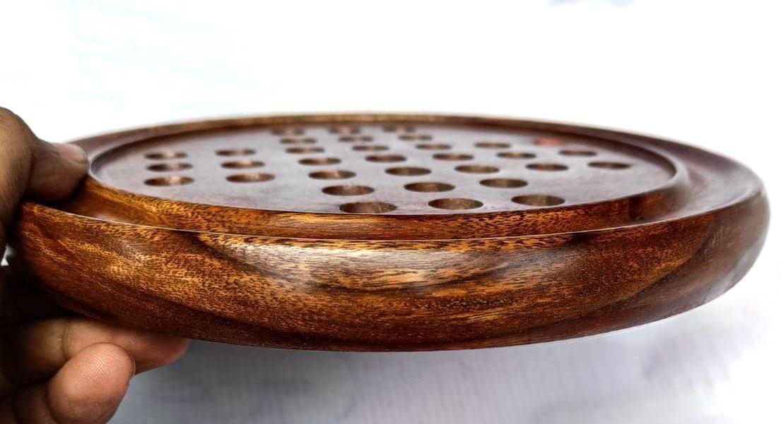 9 Inch Wooden Solitaire Board Game  Handmade White Peg Solitaire  Montessori Toy  Natural Marbles  Coffee Table Decor