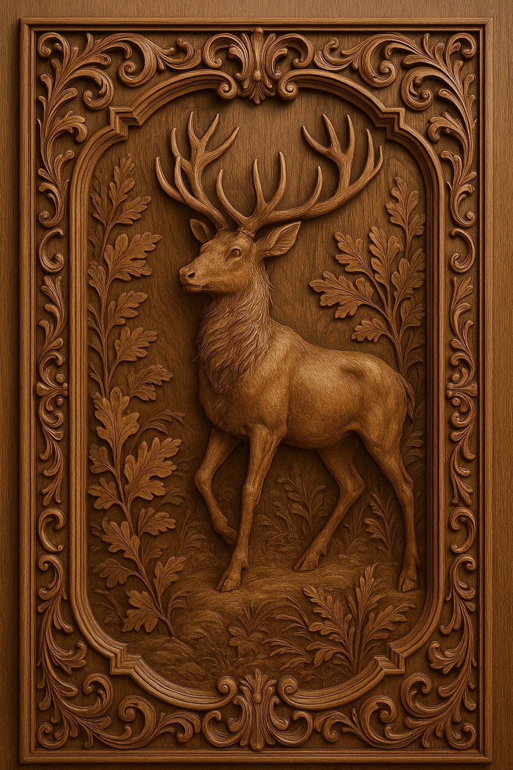 Wooden Deer Wall Panel - Hand Carved Stag Art
