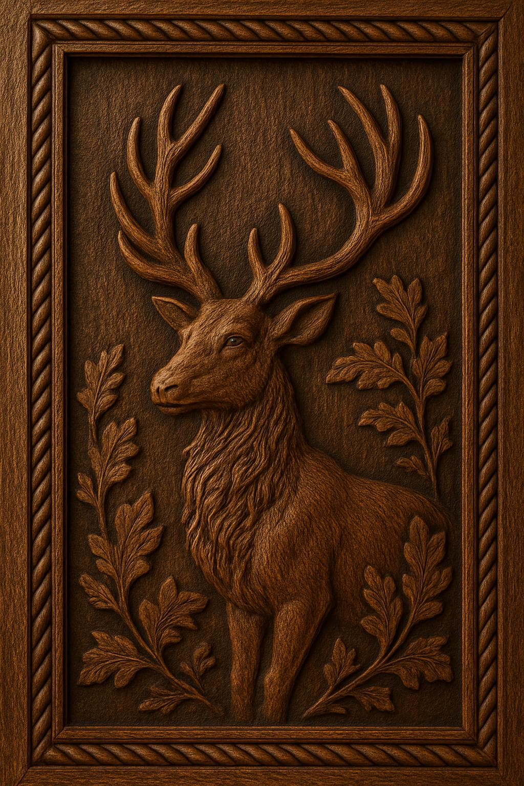 Wooden Deer Wall Panel - Hand Carved Stag Art