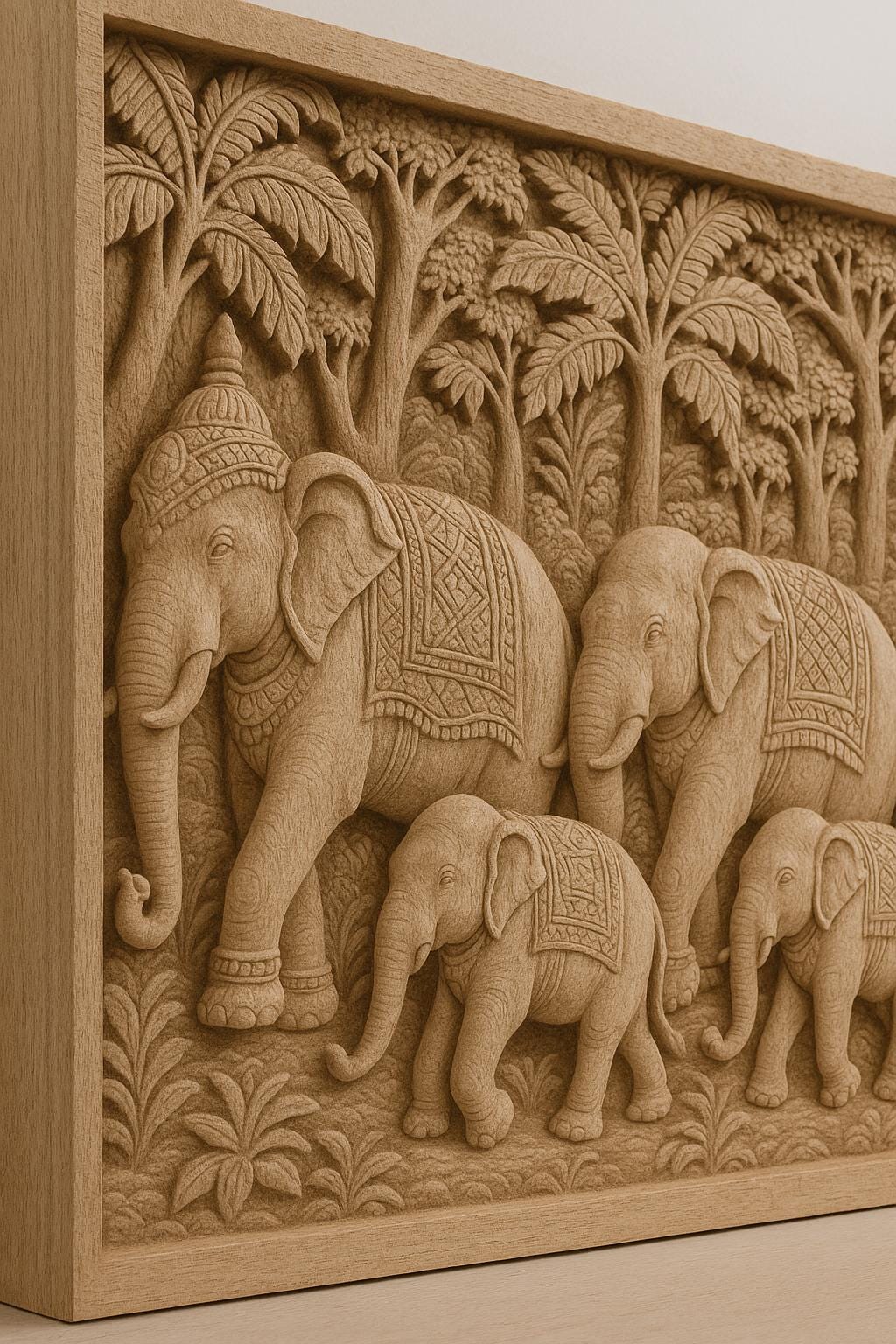 Teak Elephant Parade Wall Panel
