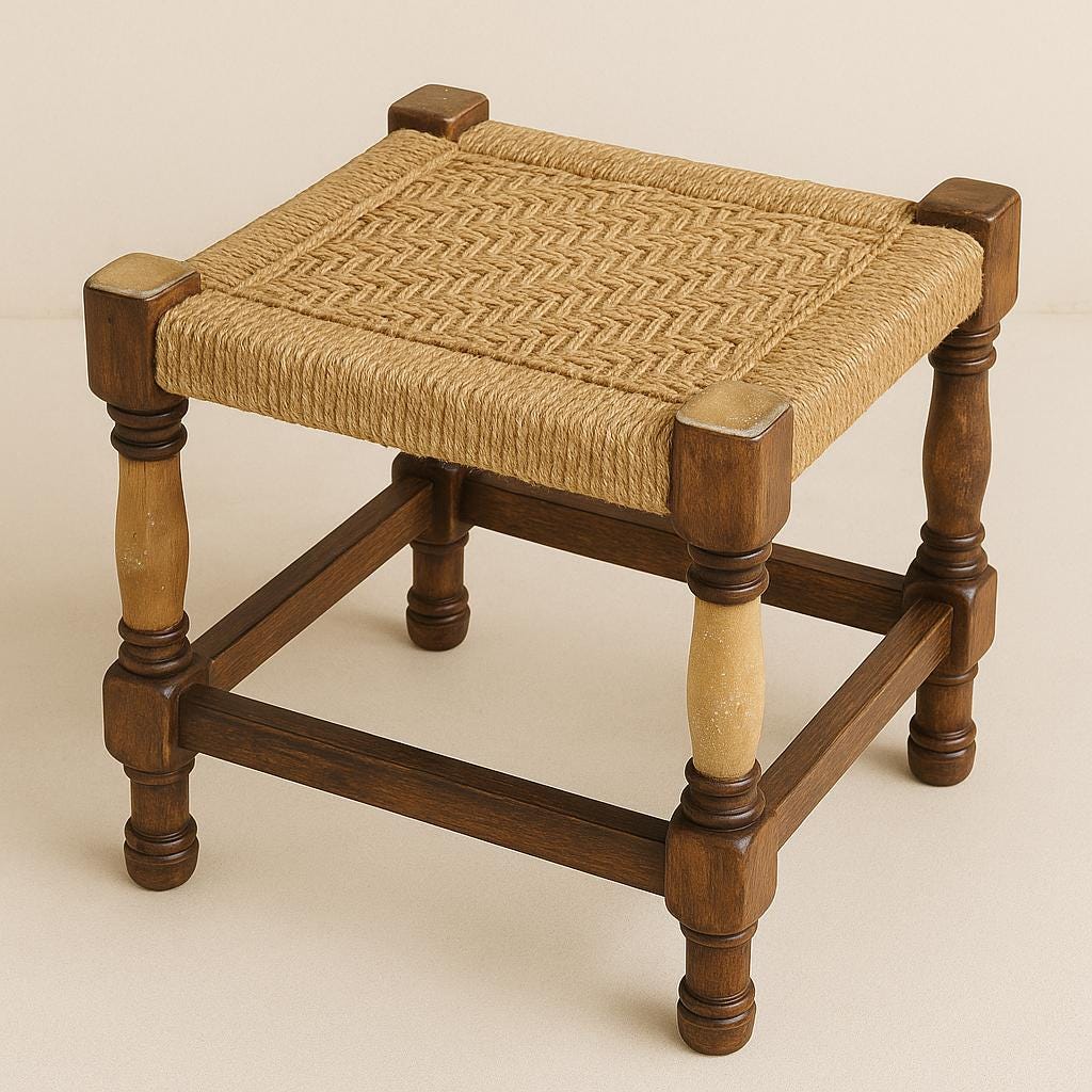 High-Gloss Teak Stool  Accent Corners | Modern Rustic Jute Stool