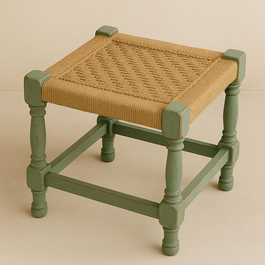 High-Gloss Teak Stool  Accent Corners | Modern Rustic Jute Stool