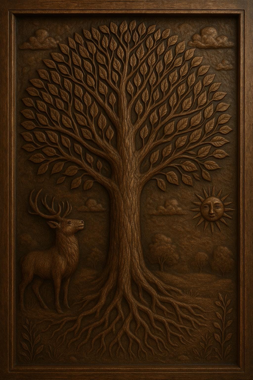 Teak Banyan Leaf Wall Art - Wooden Engraving