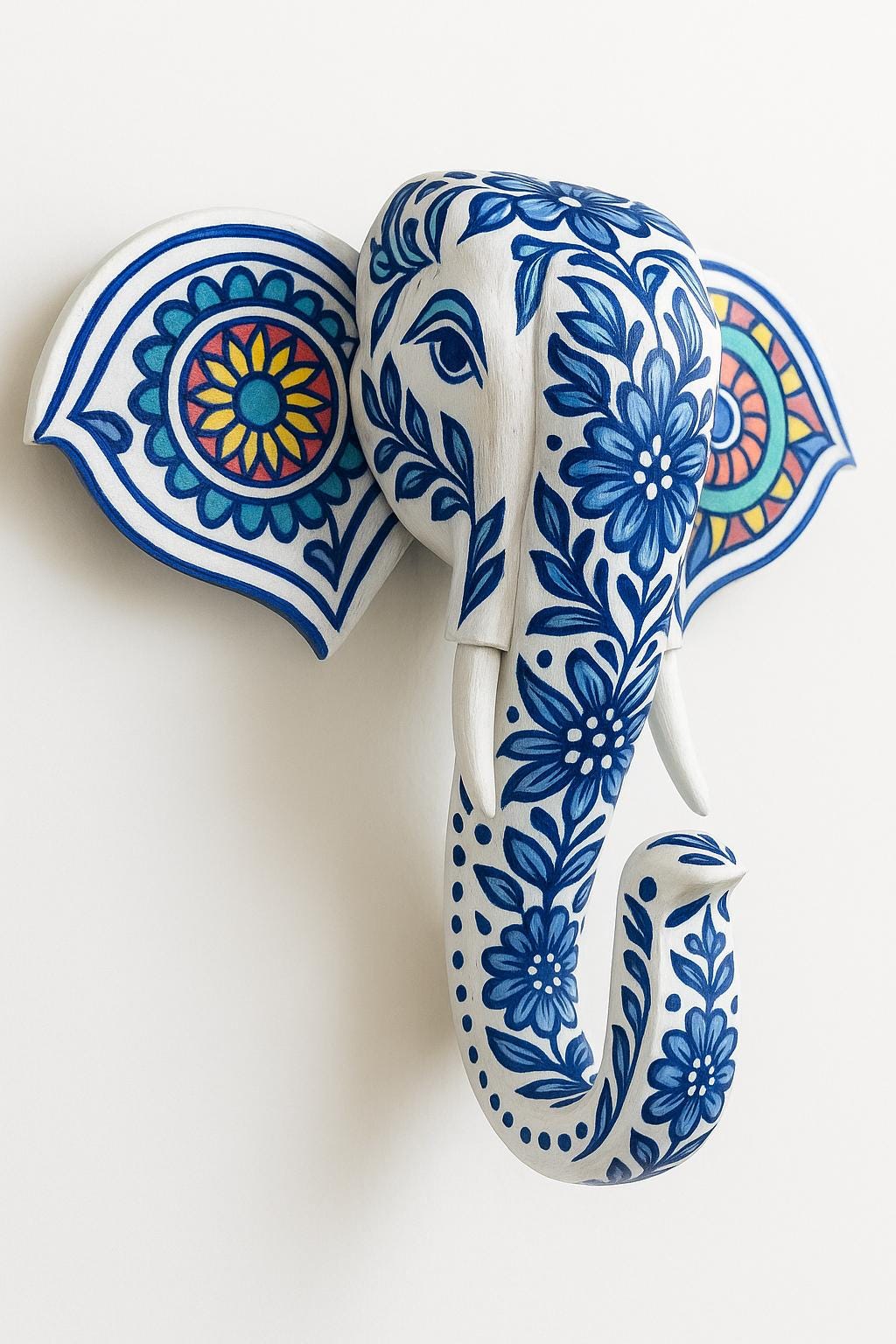 Elephant Wall Hook - White & Gold Floral