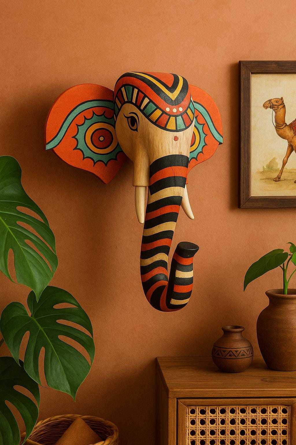 Elephant Wall Hook - White & Gold Floral