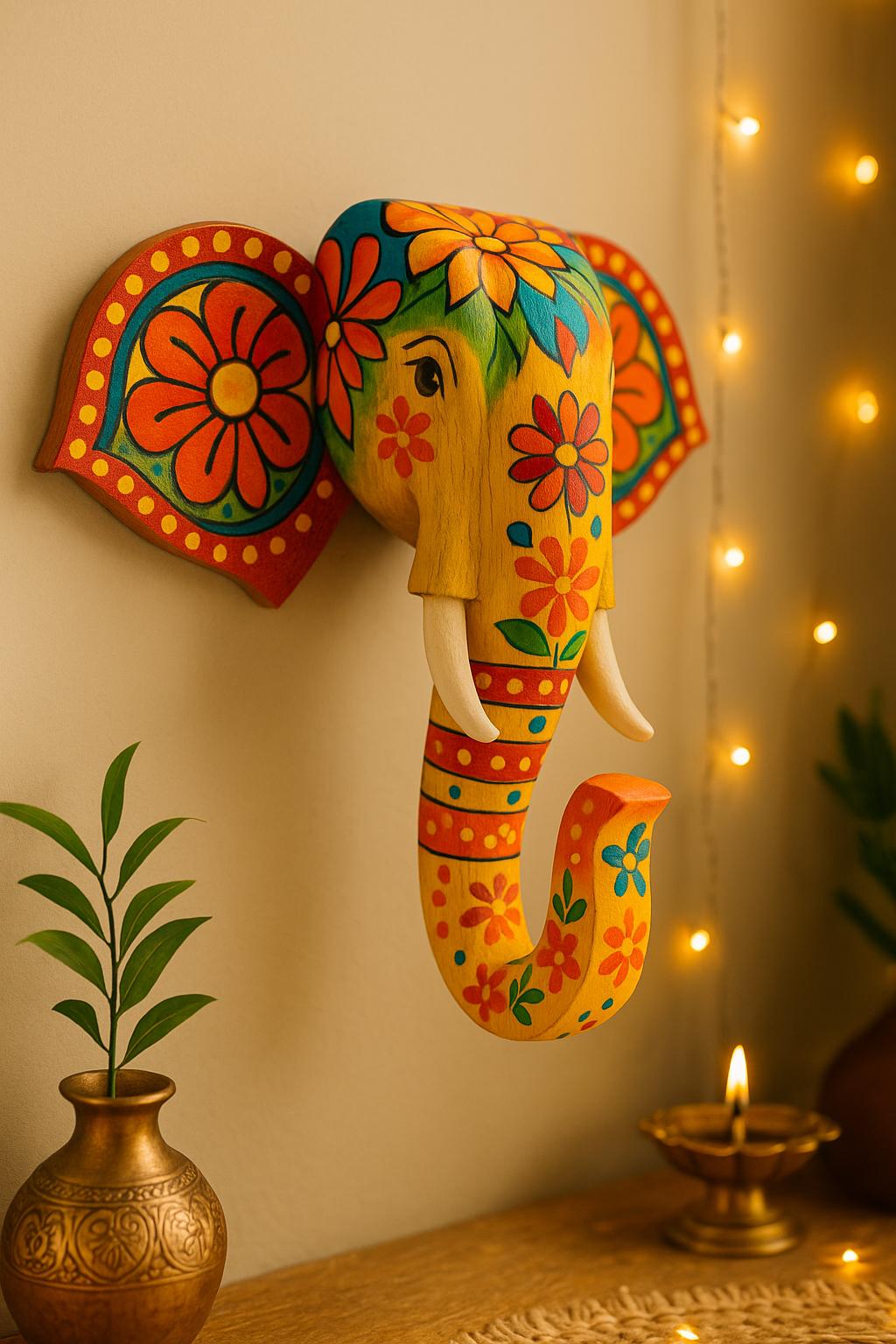 Elephant Wall Hook - White & Gold Floral
