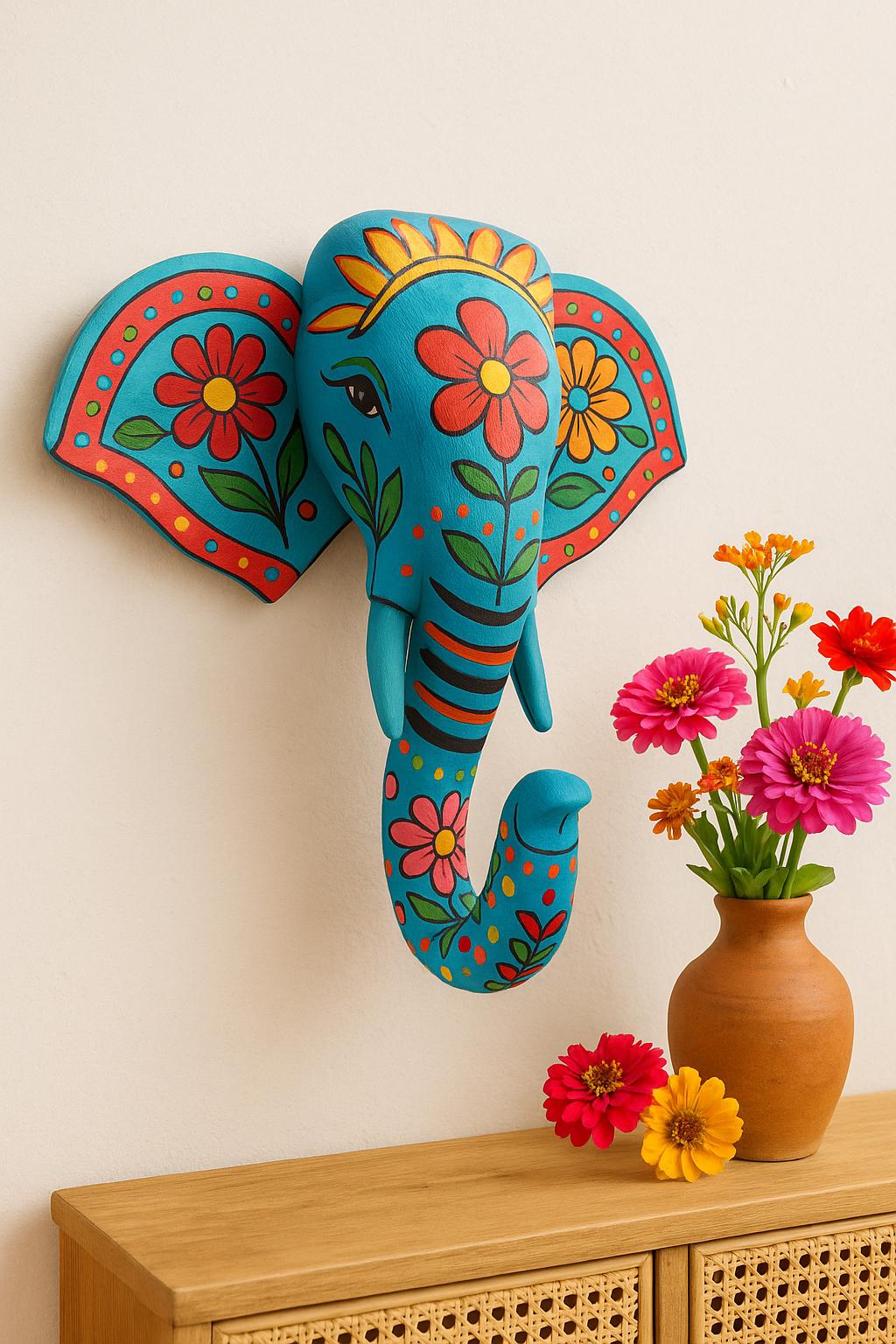 Elephant Wall Hook - White & Gold Floral
