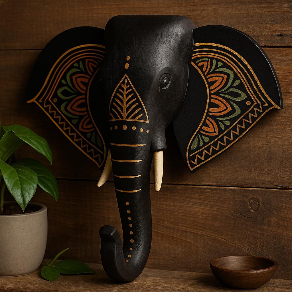 Elephant Wall Hook - White & Gold Floral