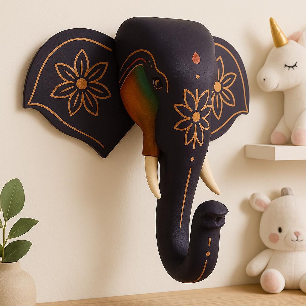 Elephant Wall Hook - White & Gold Floral