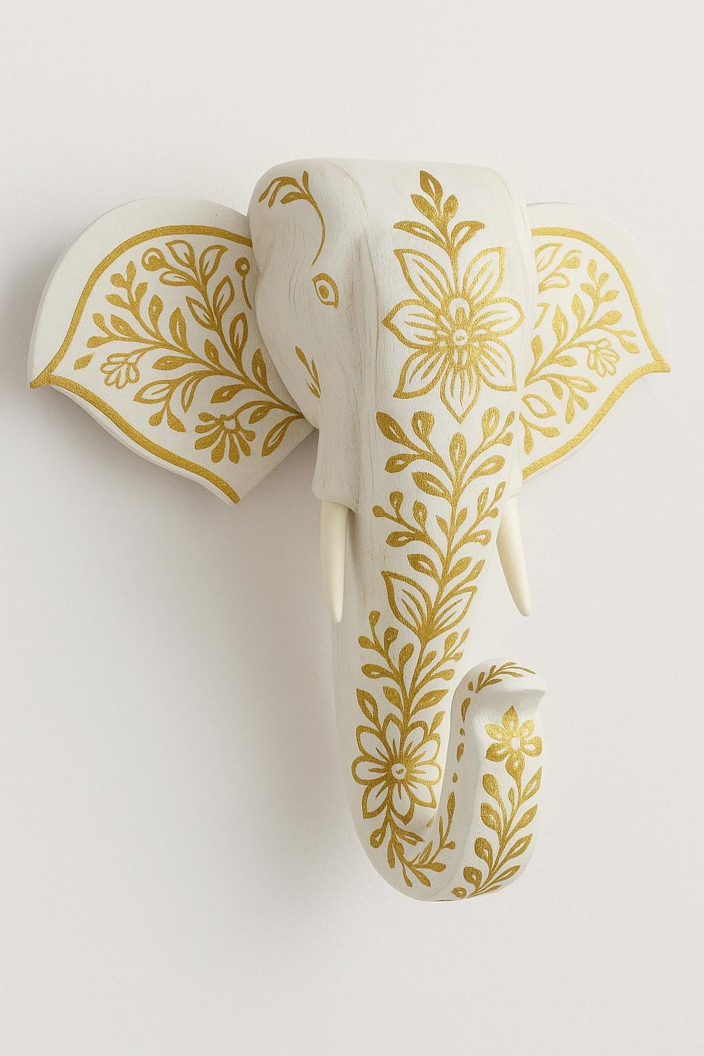 Elephant Wall Hook - White & Gold Floral