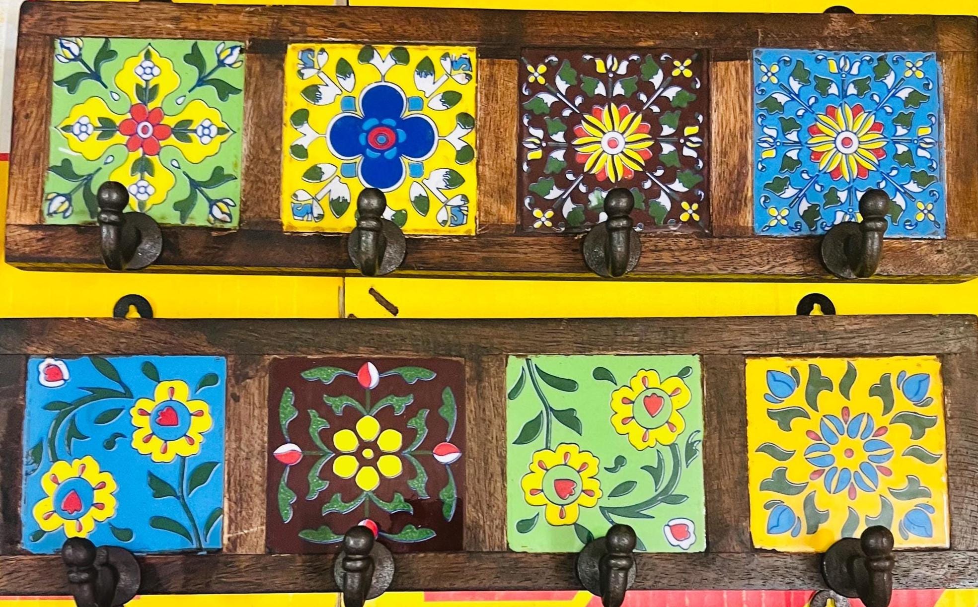 Ceramic Tile Key Rack - Wooden Wall Hook