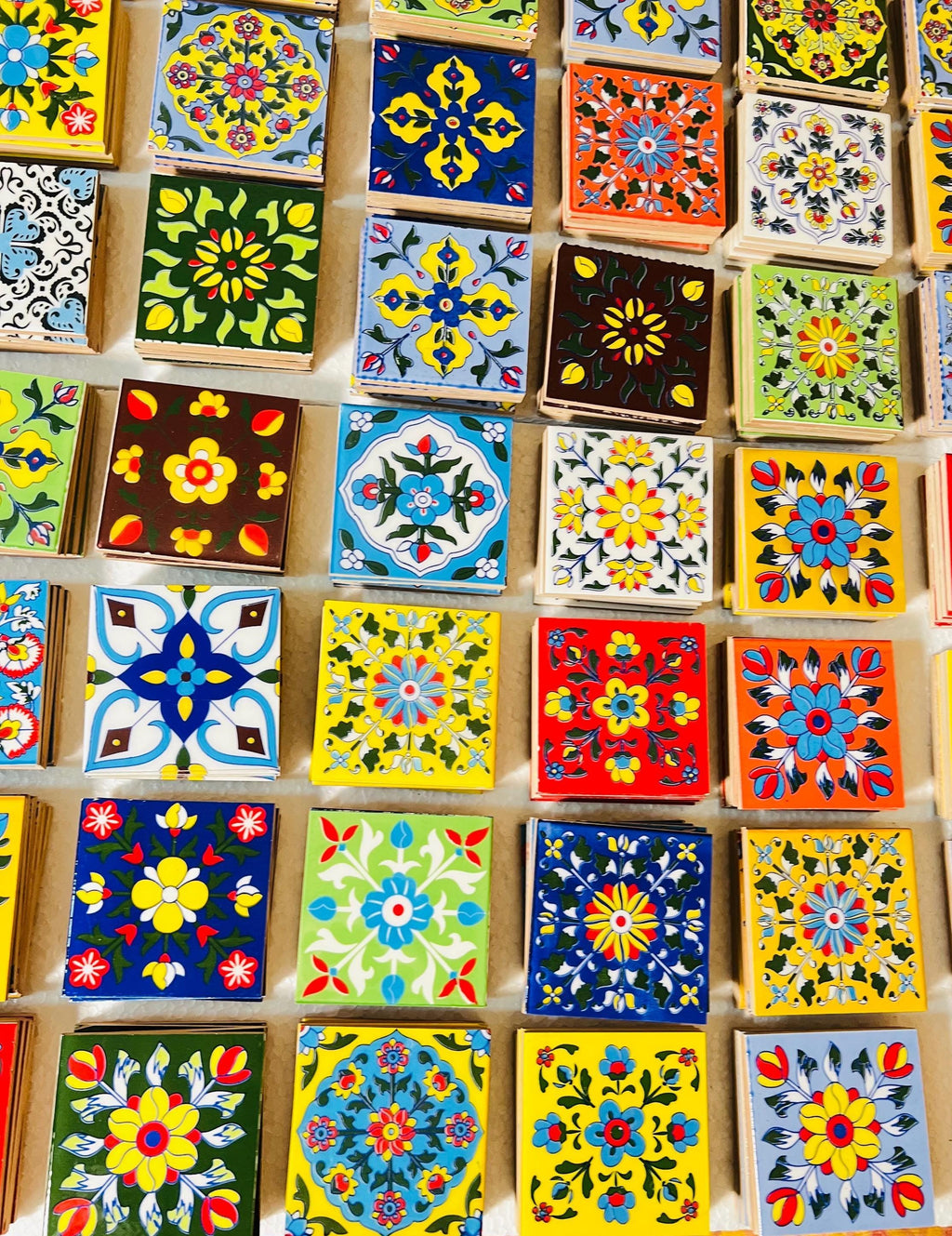 24 Assorted Hand-Painted Tile: Yellow Floral Ceramic Wall Decor,