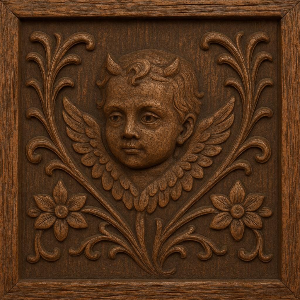 Cherub Wall Panel - Wooden Angel Face Decor