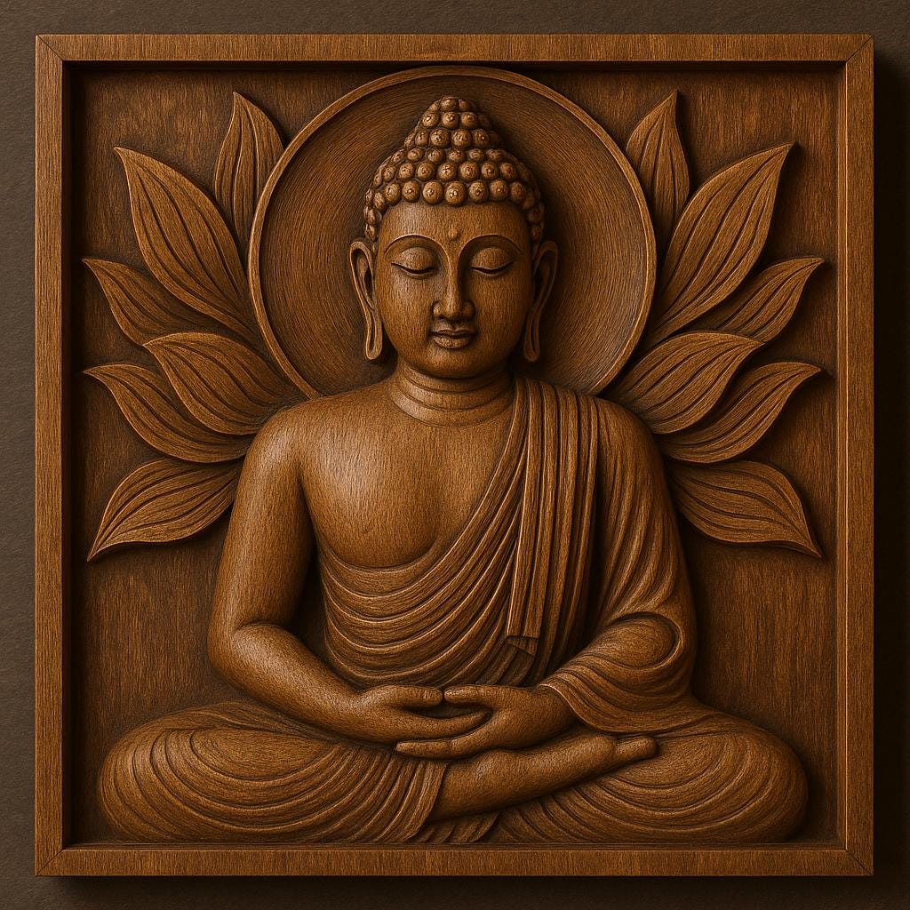 Teak Buddha Wall Panel - Meditation Decor