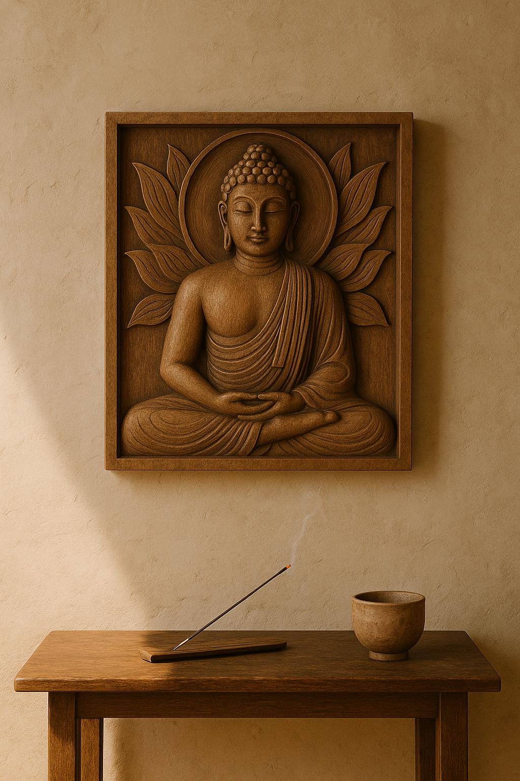 Teak Buddha Wall Panel  Hand-Carved Wooden Buddhist Art  Meditation Room Decor  Sacred Lotus Relief  Spiritual Home Wall Hanging