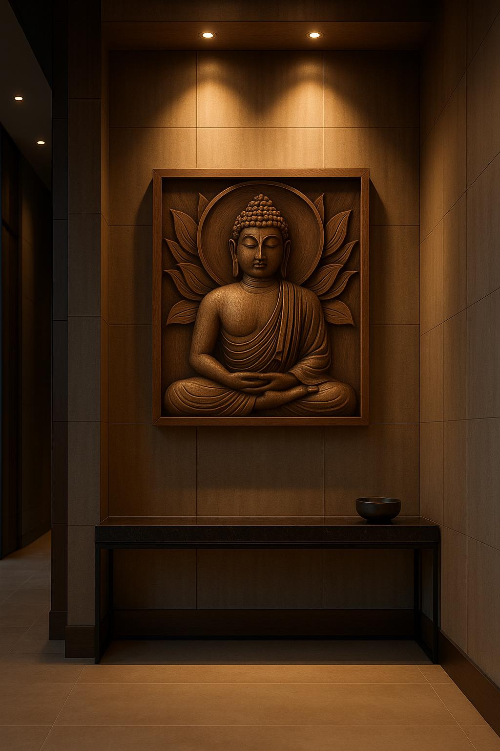 Teak Buddha Wall Panel - Meditation Decor