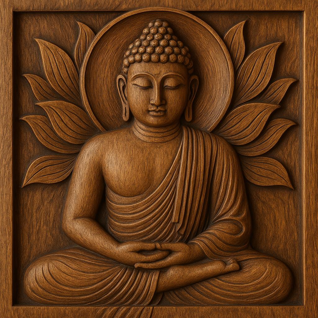 Teak Buddha Wall Panel - Hand-Carved Art